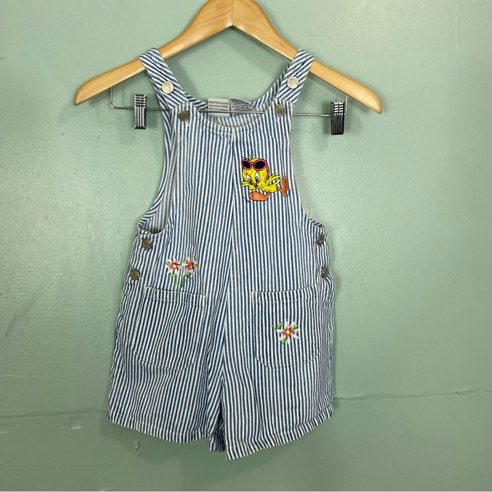 VTG Looney Tunes Tweety Striped Overalls Size 6X